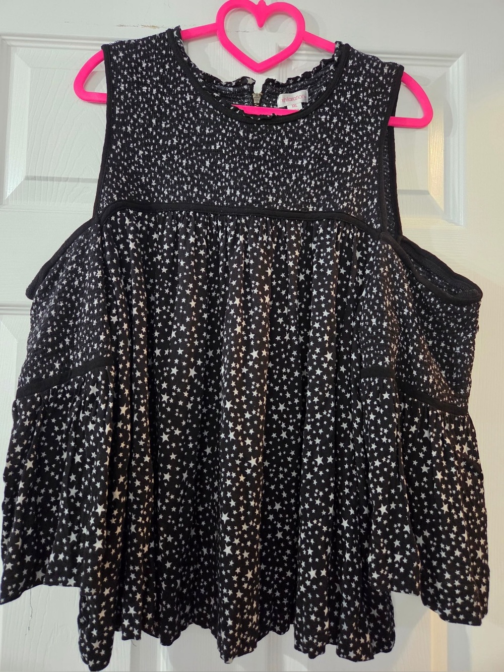 Xhilaration Black and White Star Smocked Cold-Shoulder Top Size XXL